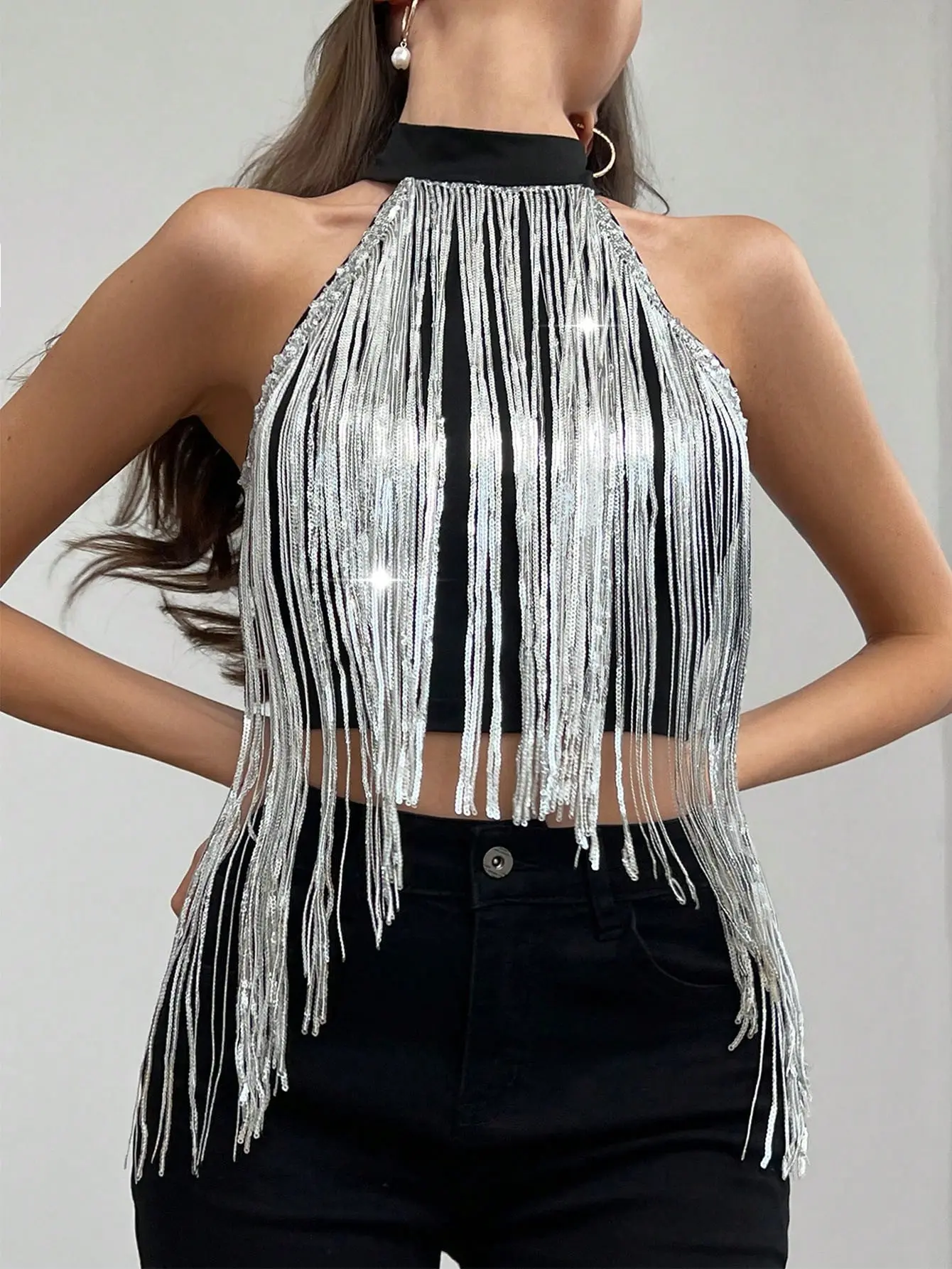 Women’s Black & Silver Sequin Party Top - Sparkly Glitter New Year Christmas Club Night Out Top, sparkly New Year's Eve top, Christmas party top women, holiday sequin top, club night out top