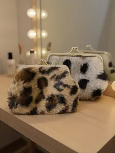 Faux Fur Coin Purse, Short Plush Coin Holder Bag, Leopard Print Women's Wallet, Multifunctional Portable Coin Pouch, Unisex Gift