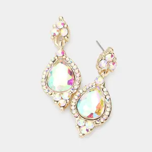 AB Teardrop Center Dangle Earrings on Gold | Pageant Earrings | 512106