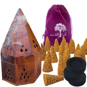 Incense Burner Kit Starter Set, Natural Wood Incense Holder, Palo Santo Cones Incense