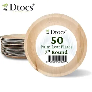 Dtocs 50 Sturdy 7" Round Palm Leaf Disposable Party Plates Natural Gradient Eco-Friendly Compostable for Various Occasions