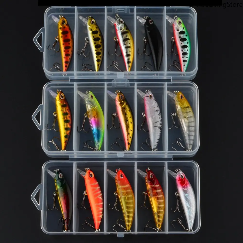 5-Piece Mini Hard Bait Fishing Kit - Slow Sinking Minnow Wobblers for Long Casting Freshwater Bass and Trout, Fishing Lures Kit, Bass Fishing Lures