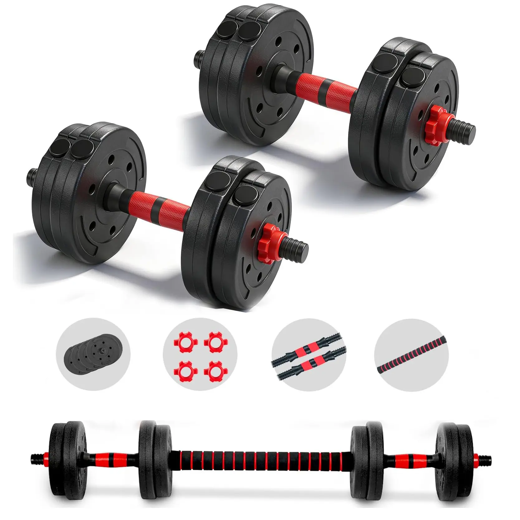 22lb Adjustable Dumbbells Set - 3-in-1 Convertible Free Weights to Barbell for Men & Women, Noise-Reducing Polyethylene Workout Equipment for Home Gym, Home Fitness Equipment