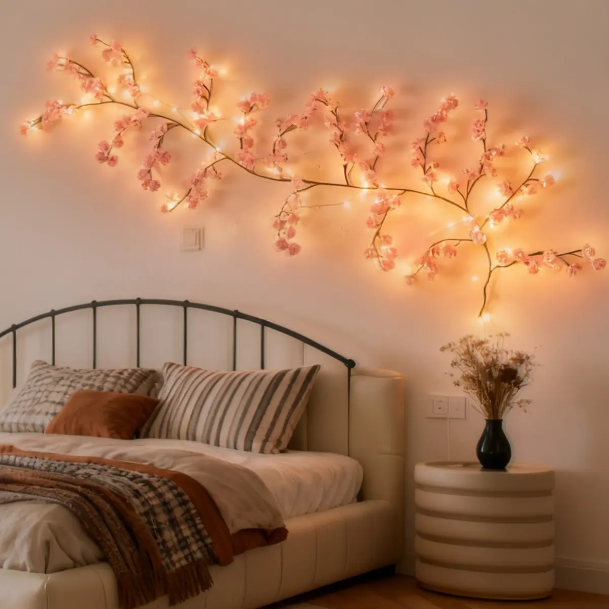 90 INCH / 7.5 FT Rose LED Tree Branch Lights for Wall, Rose Blossom Willow Vine Twig Decor Garland with 144 LED Lights and Remote,8 Lighting Modes,Christmas Decorations Indoor for Home Wall Door Window