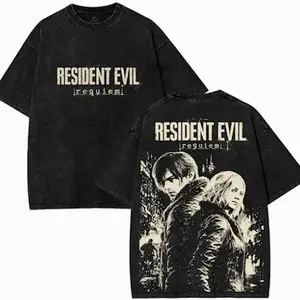 Resident Evil 9 Requiem Graphic T-Shirt – Vintage Washed Cotton Tee, Umbrella Corp Gamer Shirt, Short Sleeve Streetwear Unisex Gift for Game Fans KV8
