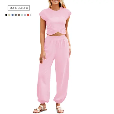 Danedvi Women's 2-Piece Casual Lounge Matching Set - Crop Top, Joggers Tracksuit with Pockets, Two Piece Sets, Matching Sets
