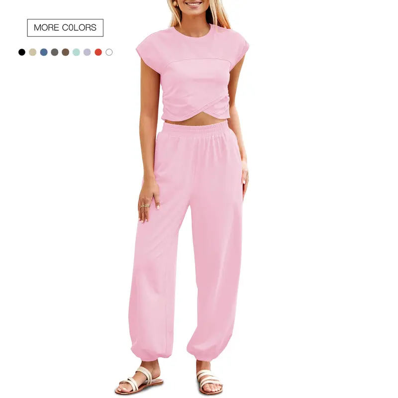 Danedvi Women's 2-Piece Casual Lounge Matching Set - Crop Top, Joggers Tracksuit with Pockets, Two Piece Sets, Matching Sets