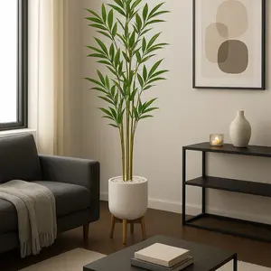 Artificial Bamboo Plant in White Ceramic Vase 69" Tall with Stand Sturdy Modern Indoor Faux House Plant for Home Decor