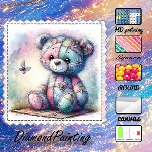 DIY 5D flocked cloth diamond painting kit, AB drills, fairy dust drills, crystal drills, bear, butterfly diamond embroidery, Embroidery Design, diamond art set, Diamond Art Mosaic, wall decoration, gift for family, friends
