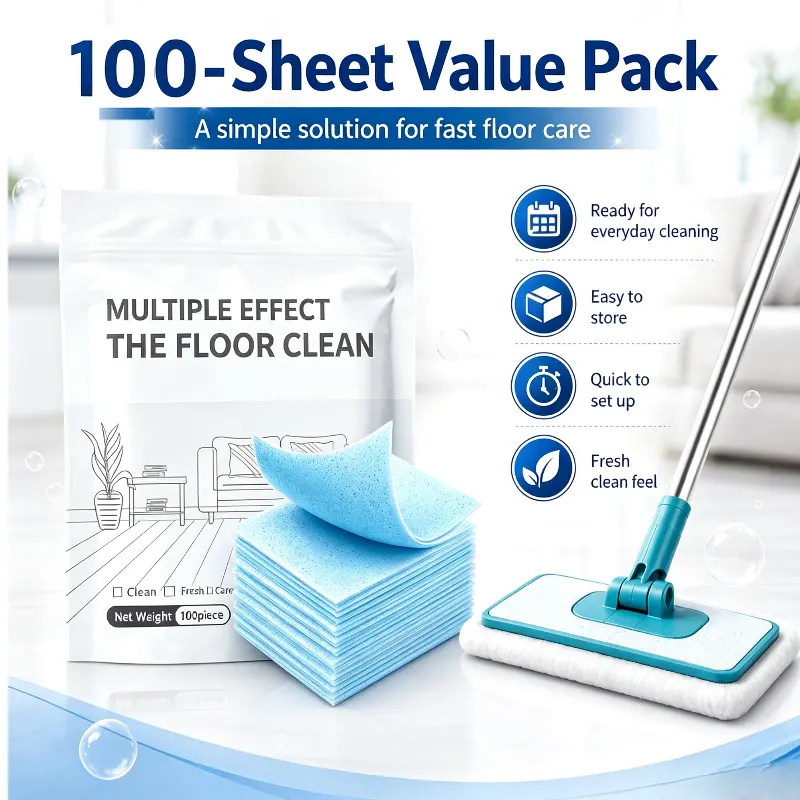 【VH】100 Pcs Multi-Effect Floor Cleaning Tablets, Multi-Surface Antibacterial Deodorization Floor Cleaner Sheets, Deep Clean & Maintenance for Hardwood, Laminate, Tile, Vinyl, RV Interior Walls, Household Mop Refill Pads, No Streak No Sticky Residue,