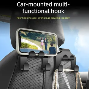 Car Seat Back Hook, Multi-Functional Phone Holder, Car Cellphone Mount, Car Phone Stand, Universal Car Hooks with Four Hooks, Storage Organizer for Cars