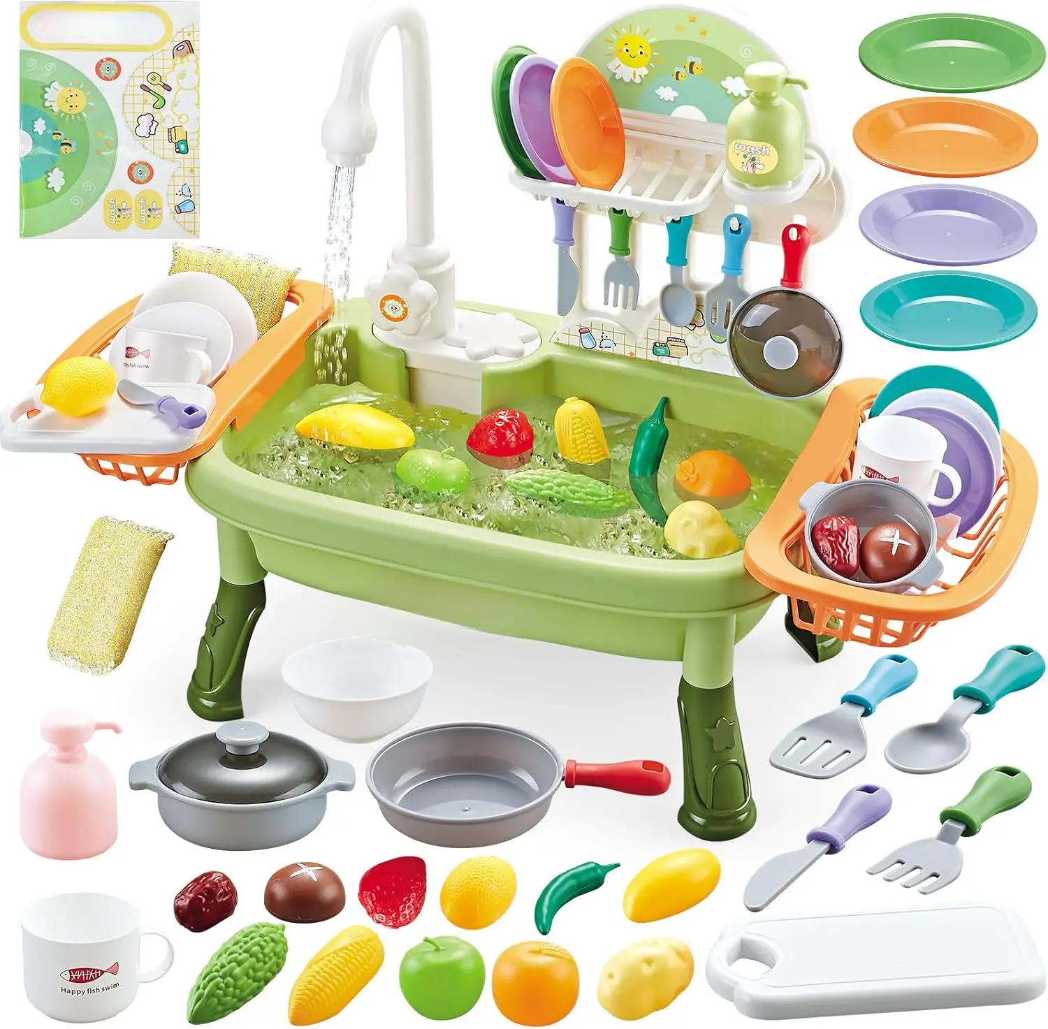 Play Kitchen Sink with Running Water, Kids Sink with Running Water, Toddlers Real Working Bathroom Sink Toys Dishwasher with Electric Faucet, Mini Water Sensory Table for Boys Girls