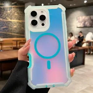 Luxury For Magsafe Laser Dazzling Armor Phone Case For iPhone 17 16 15 14 13 Pro Max Wireless Charging Dual Layer Protection Cover