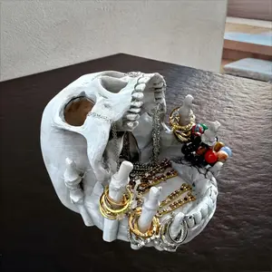 2026 Gothic Skull Jewelry Organizer Box - Halloween Gothic Decor with Multiple Compartments & Necklace Hooks, Resin Desktop Storage for Rings/Earrings, Artistic Home Decor Accessory