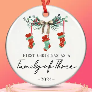 Christmas Ornaments 2024,Our First Christmas As A Family of Three Ornament,Baby 1st Xmas Ornaments Unique New Parents Gifts for Couples Mom Dad Newborn Girls Boys Baby First Christmas Tree Decorations