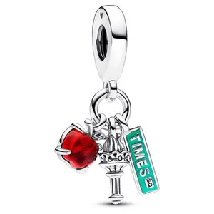 Pandora NYC Apple Torch and Street Sign Triple Dangle Charm 792718C01