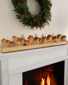 7.5" Natural Lit Wooden Christmas Village Advent Calendar, Width 3.5" by Balsam Hill 7.5" Natural Lit Wooden Christmas Village Advent Calendar, Width 3.5" by Balsam Hill
