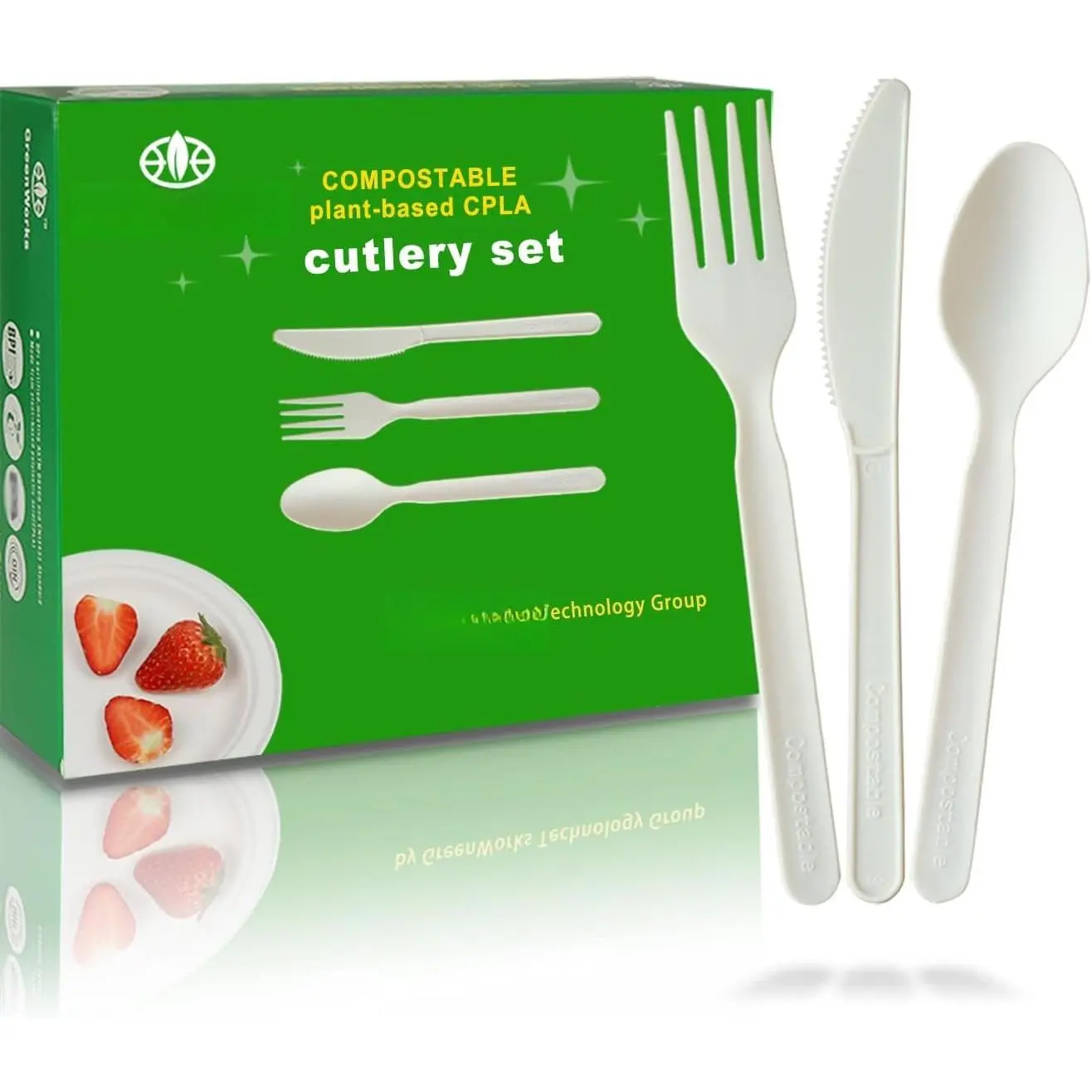 150 Count 7" Heavy-duty Compostable Utensils,50 Forks 50 Spoons 50  Cutlery Set,BPI Certified Large Disposable Flatware Set