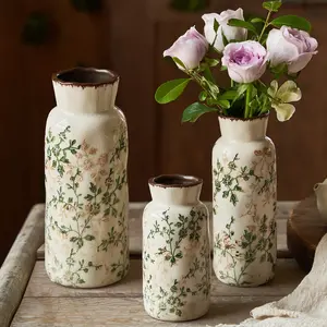 Handmade Vintage Ceramic Vase with Ice Crack Glaze, Rustic Farmhouse Floral Centerpiece, Bohemian Home Decor, Dry/fresh Flower Display