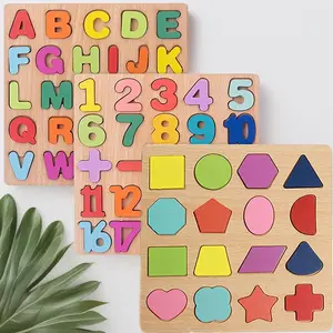3-in-1 Wooden Puzzles for Toddlers: Alphabet, Number & Shape Learning Set. Montessori Educational Toys for 3 Year Olds & Up, Preschool Learning Activities for Boys & Girls