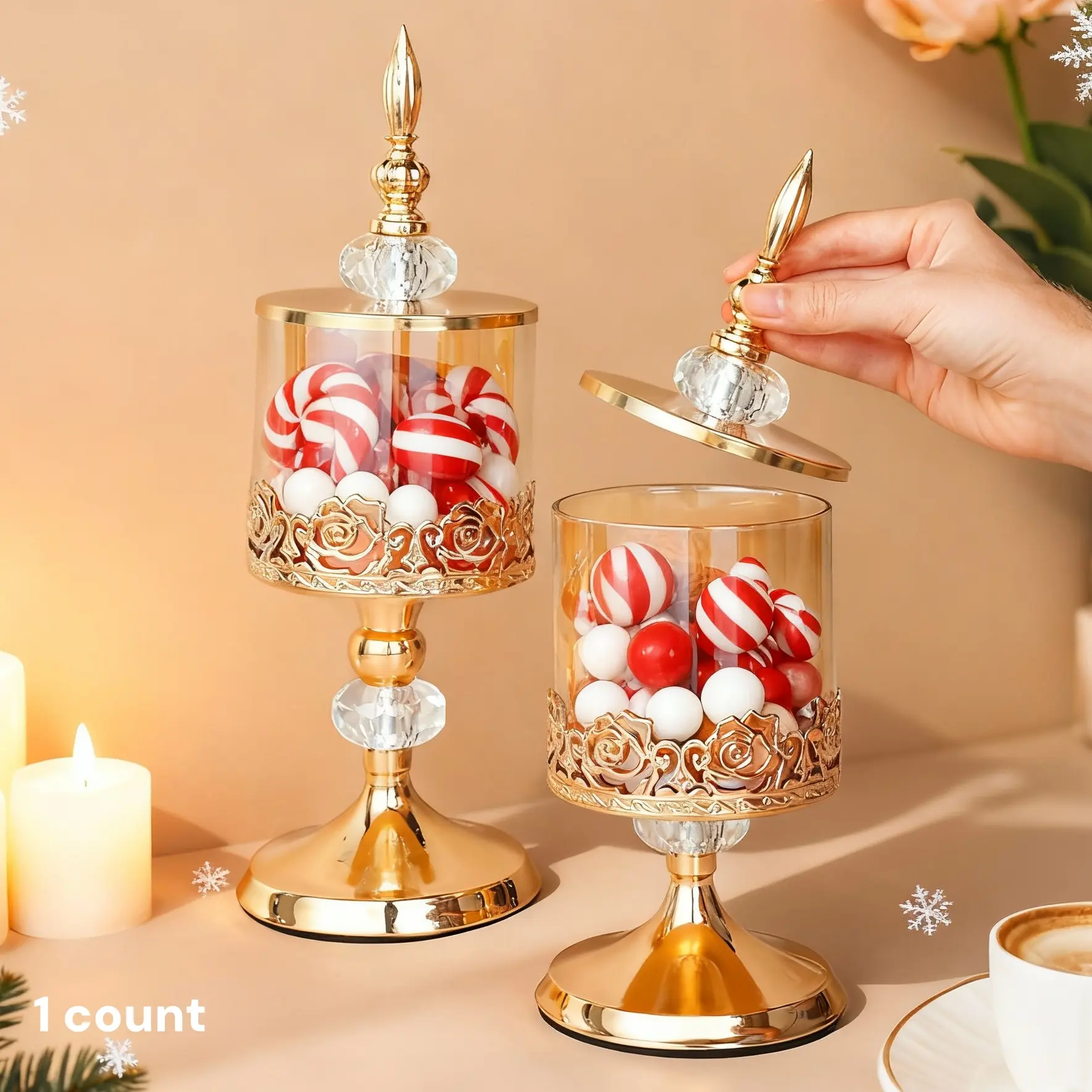 High aesthetic retro glass jar with lid sealed snack storage box suitable for living room coffee tables, used for storing candies, nuts, cookies, and snacks, as well as household items, Multifunctional Preserving Box