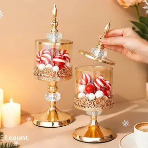 Vintage Clear Storage Jar with Lid, 1 Count Elegant Nuts Candy Containers Storage Box, Decorative Storage Glass Jar for Home Living Room Coffee Table