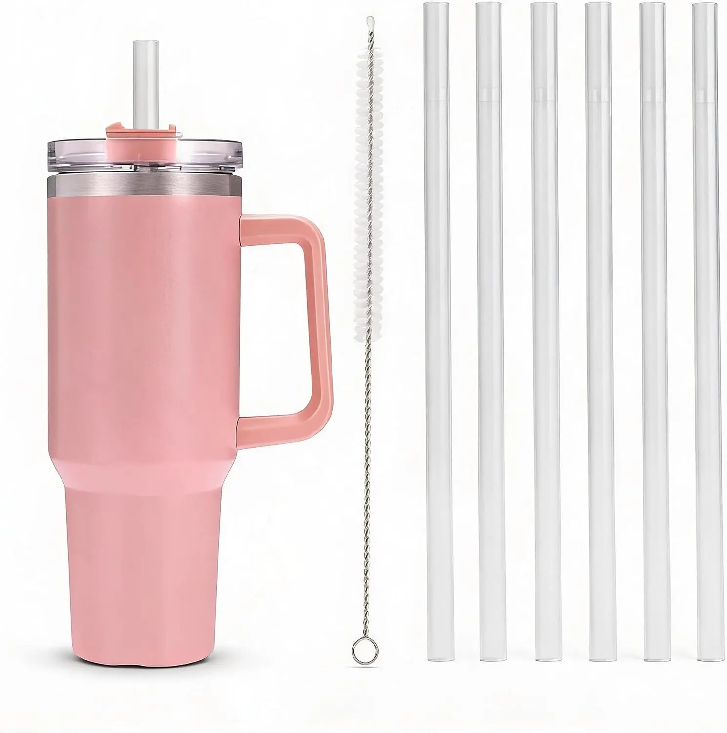6 Pack Replacement Straws Cleaning Brush Compatible Stanley 30 oz 40 oz Tumbler BPA Free Reusable Plastic