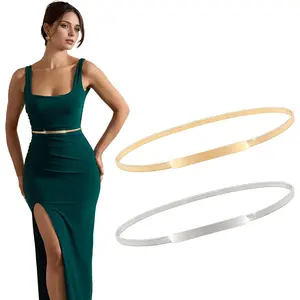 Women Skinny Metal Chain  Belt Stretchy Saree Cinch Belt for Dress  Sliver