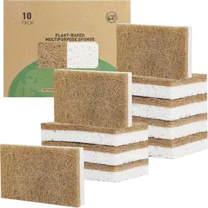 10 Pack Biodegradable  Sponges Kitchen - Compostable Cellulose and Coconut Walnut  Sponge -  Sponges for Dishes