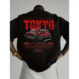 Stylish Mens Casual T-Shirt Tokyo Print Design 100 Polyester Lightweight Round Neck Short Sleeve For Summer Outdoor Activities Relaxed Fit Comfortable Wear