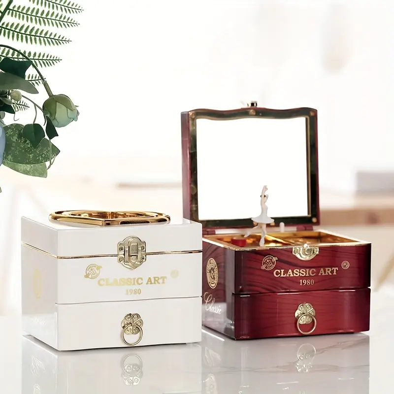 Vintage Classic Music Box - Hand-Painted Plastic Rotating Dance Jewelry Box, Wind-Up Audio Play Decor, 550g Home Supplies Ornaments, Ideal Girl's Gift