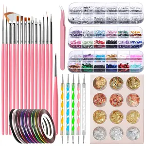 33/35-Piece Nail Art Tool Set, Nail Art Kit | Includes Nail Painting Brushes / Double-Ended Rhinestone Pick-Up Pen / Nail Art Rhinestones / Butterfly Sequins / Nail Art Liner Tape / Tweezers | Suitable for Nail Salons / Home DIY / Professional Nail Artis