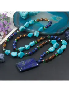 Natural lapis lazuli pendant necklace - 8mm handcrafted long sweater chain - fashionable and unique jewelry - exquisite accessory for daily wear (each pendant has random color and texture)