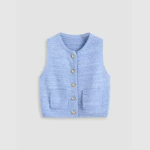 Cider [size 2-10] Cotton-blend Round Neckline Pocket Knitted Vest