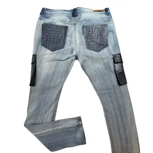 Kashani Denim Cargo Jeans w/ Navy Alligator Embossed Pockets