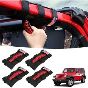 4 Pack Grab Handles Paracord Roll for Wrangler Accessories CJ YJ TJ JL JK LJ JLU JKU Sahara Freedom Rubicon,Gladiator JT 1955-2023 Interior Accessories with America Flag(Red)