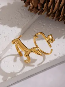 Cute Dog Cat Ring Fashion Design Stainless Steel Vacuum Plated 18k Waterproof Adjustable Open Ring for Women
