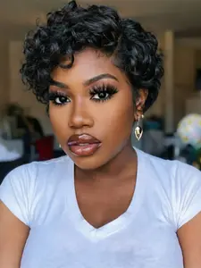 Pixie Wig Short Curly Human Hair Wig, 13x4x1 T Part Lace, for Women, Daily Party Cosplay Gift Wig PIXIE CUT WIG