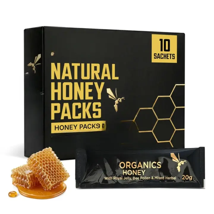 Organic Honey Pack, Premium Natural Pure Honey, 20 g Sachets, Pack of 10 Organic Honey Pack, Premium Natural Pure Honey, 20 g Sachets, Pack of 10