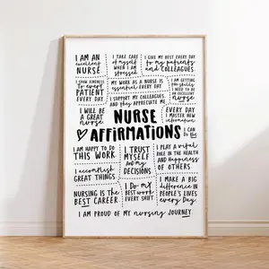Nurse Daily Affirmations Wall Art Poster - Inspirational Quotes For Nursing & Medical Students - Unique Gift Idea