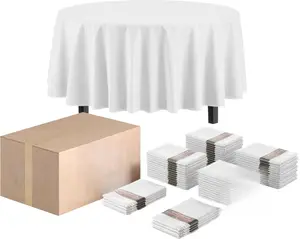 Party Solids White Round Tablecloths Plastic Table Cloth Disposable 48 Pack 84" Inch Round Table Cloth Disposable White Tablecloths Plastic Tablecloth Indoor/Outdoor Tablecloth Party Supplies