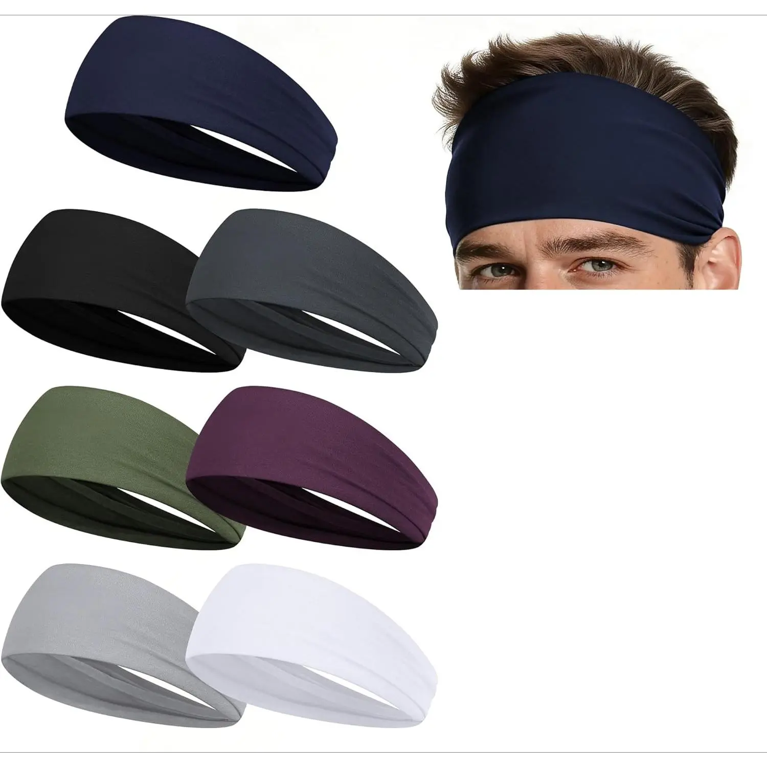 Unisex Adult Cotton Sport Headbands - 7 Pcs Dual-Layer Sweat-Absorbent Universal Size Headbands for Outdoor Running, Workout, Baseball & Softball, Adults, Biking, Breathable, Cotton-Polyester, Absorbent Sports Headbands