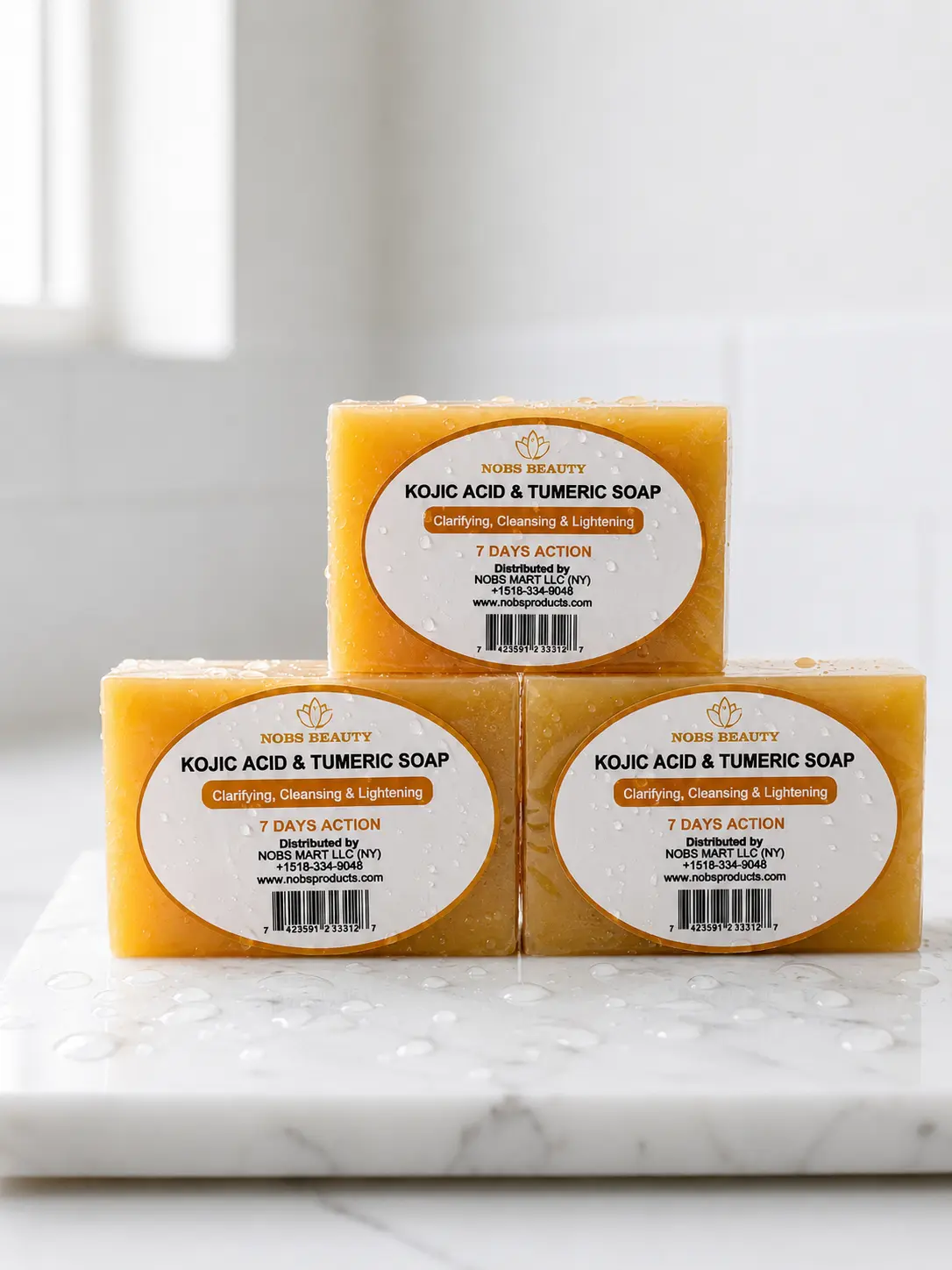 Kojic Acid and Turmeric Soap, Natural Brightening Cleanser for Daily Facial & Body Use (3 Bar)