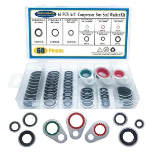 System Compressor Gasket Seals, Air Conditioning Compressor Port Seal Washer Kit, 60 Pieces Gasket Bonded Seal Assortment