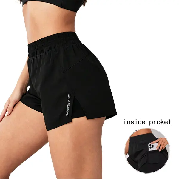 Women’s non-double-layer fitness shorts with pockets — loose-fit running and workout shorts suitable for sports and training | Machine-washable stretchy athletic shorts, no see-through material