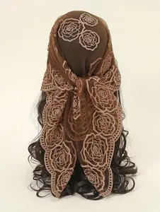Women's Fashion Embroidered Thin Breathable Bandana Scarf Square Scarf Versatile Fashion Decorative Silk Scarf, Rose Head Cover Scarf