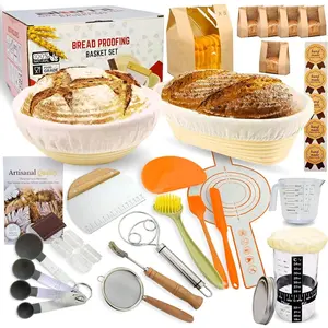 Sourdough Starter Kit for Beginners, Complete Bread Making Kit with Banneton Proofing Baskets, Glass Starter Jar, Scoring Lame & Tools, Easy Homemade Artisan Bread Baking Set