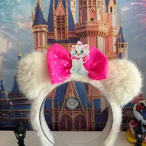 Princess Cat Sequin Glitter Bow Mouse Ears Headband Handcrafted for Theme Park & Special Occasions Sparkly Green Bow for Classic Eye-catching Touch