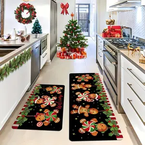 Christmas Kitchen Rug, Kitchen Mat with Gingerbread Candy Design, Soft Non-Slip Carpet, Holiday Home Decor Gift for Living Room Bedroom