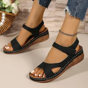 Women's Summer Floral Embroidery Slip-On Wedge Sandals | Soft Breathable PU | Lightweight Comfy All-Day Wear | Versatile for Beach, Walking & Daily Casual Outings